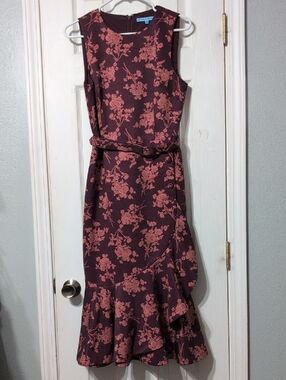 ANTONIO MELANI Burgundy Midi Dress with Floral Print